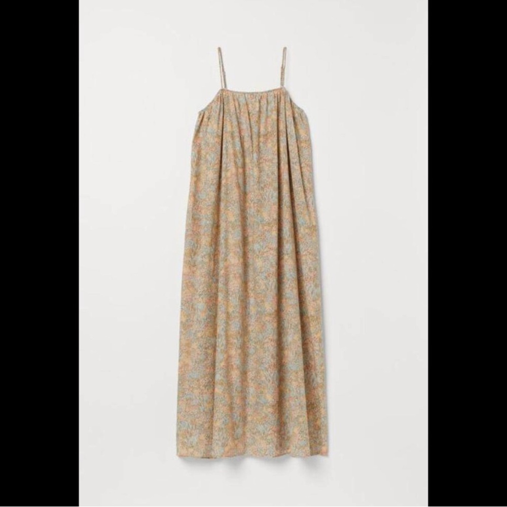 H&M Conscious Airy 100% Poplin Cotton Dress Beige and Pink Floral Dress New S